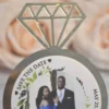 Gold Mirror Acrylic Save the Date Card with Diamond Ring Design.