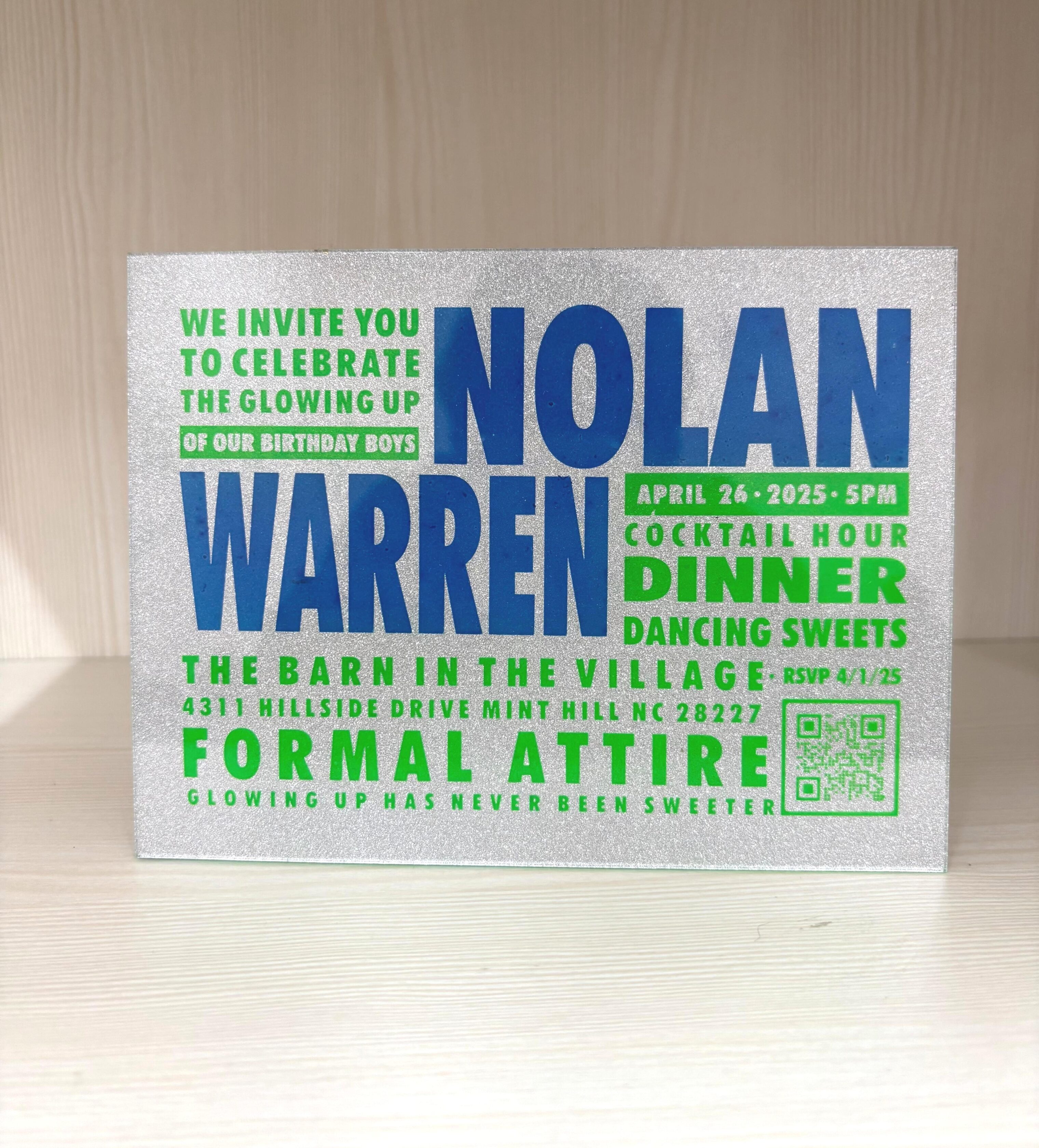 Silver Glitter Acrylic Bat Mitzvah Invitations with Neon Colors