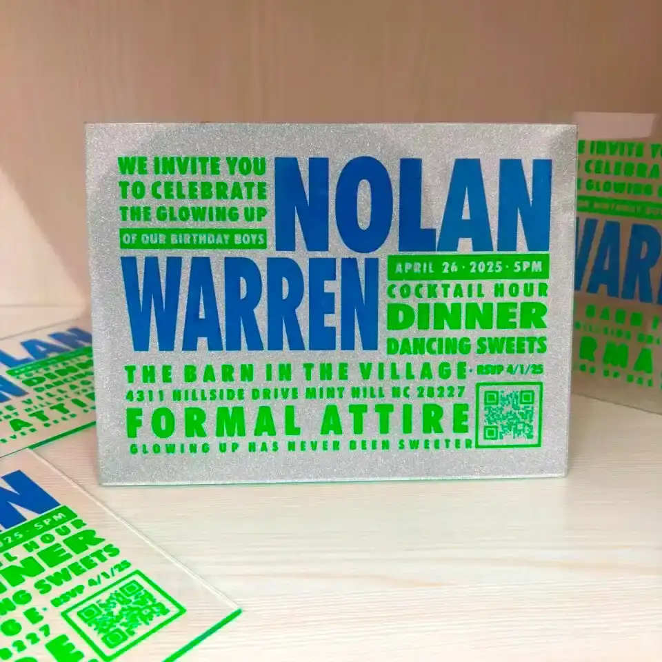 Silver Glitter Acrylic Bat Mitzvah Invitations with Neon Colors