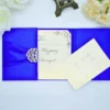 Luxurious Royal Blue Silk Wedding Invitation Folio with Royal Blue Ribbon (3)