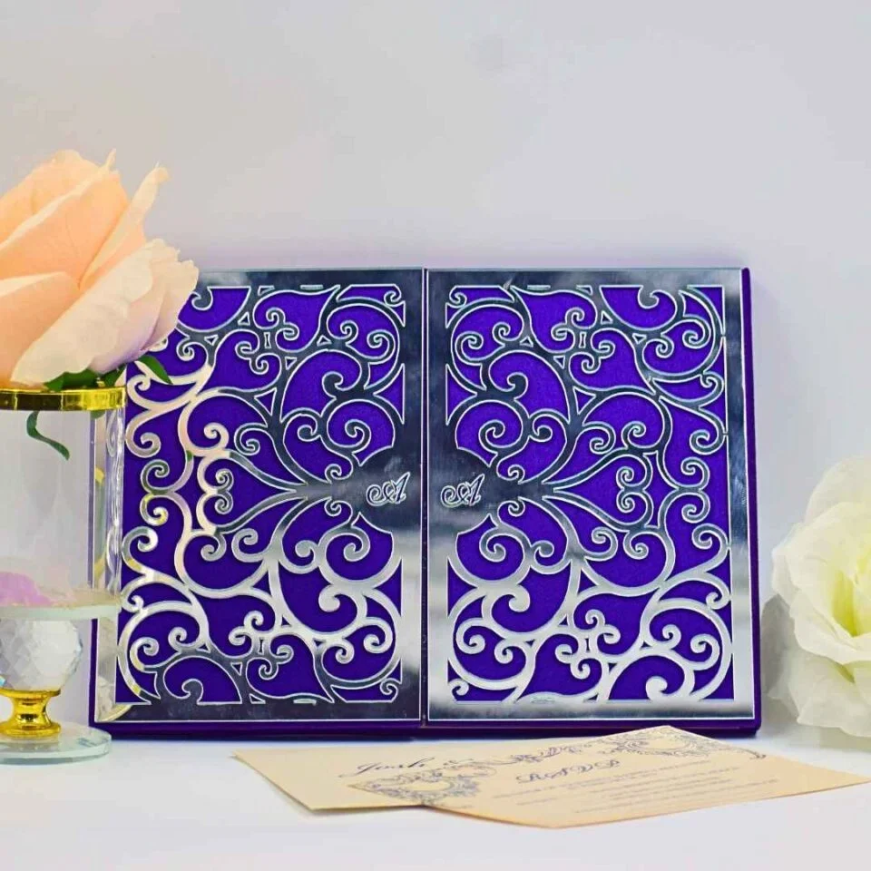 Luxury Purple Acrylic Laser-Cut Wedding Invitation with Foil Print