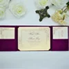 Burgundy Satin Wedding Invitation Folio With Crystal Rhinestone Brooch (1)