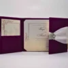 Burgundy Satin Wedding Invitation Folio With Crystal Rhinestone Brooch (2)