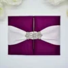 Burgundy Satin Wedding Invitation Folio With Crystal Rhinestone Brooch (4)