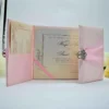 Embellished Blush Silk Wedding Invitation Folio With Crystal Rhinestone Brooch (1)