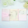 Embellished Blush Silk Wedding Invitation Folio With Crystal Rhinestone Brooch (3)
