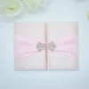 Embellished Blush Silk Wedding Invitation Folio With Crystal Rhinestone Brooch (4)