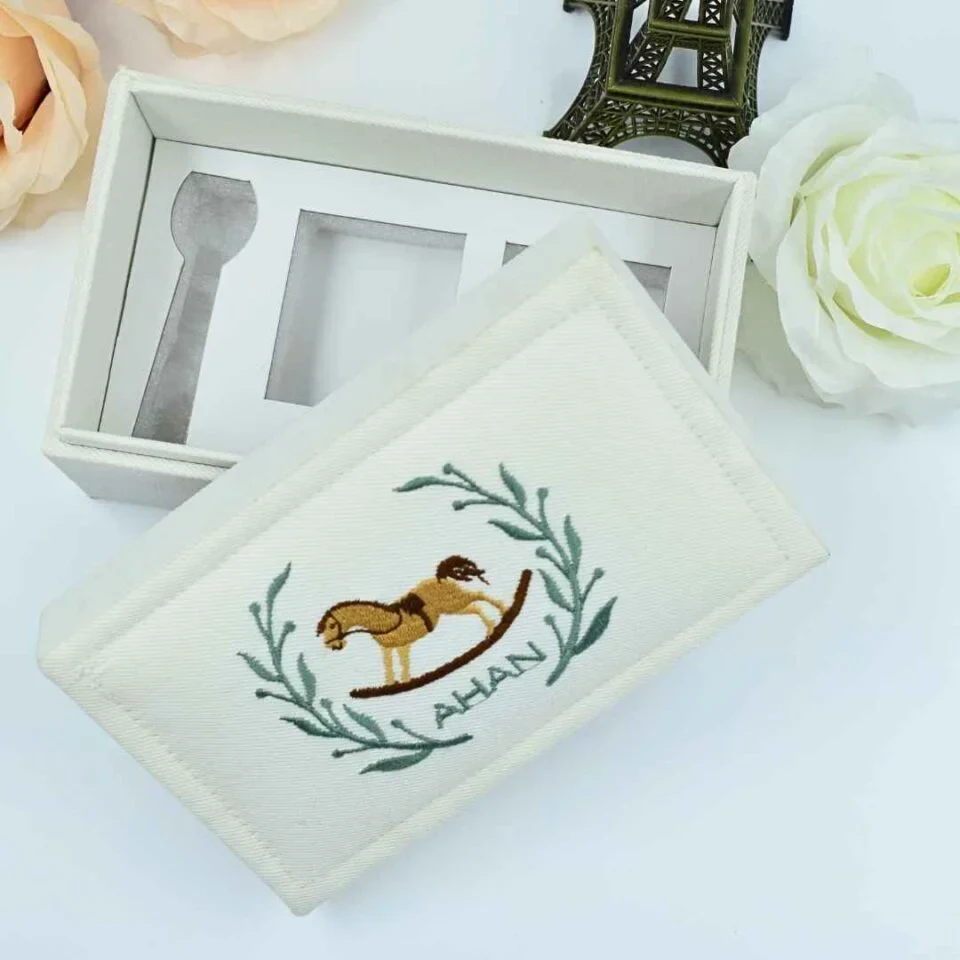 Embroidered Custom Gift Packaging Box in White Denim