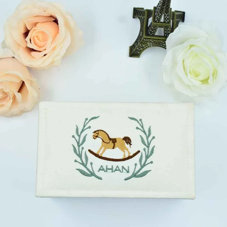 Embroidered Custom Gift Packaging Box in White Denim (3)
