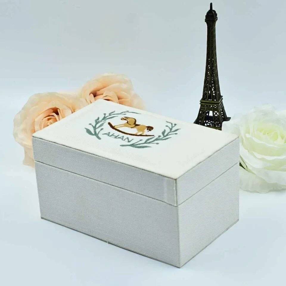 Embroidered Custom Gift Packaging Box in White Denim (4)