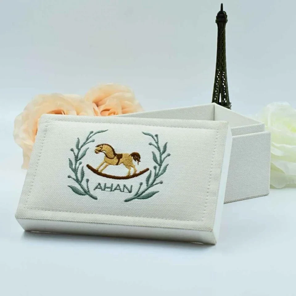 Embroidered Custom Gift Packaging Box in White Denim (5)