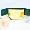 Emerald Green Satin Wedding Invitation Folio with Custom Acrylic Monogram (1)