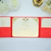 Red Silk Wedding Invitation Folio with Gold Ribbon & Crystal Brooch (4)