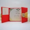 Red Silk Wedding Invitation Folio with Gold Ribbon & Crystal Brooch (5)