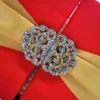 Red Silk Wedding Invitation Folio with Gold Ribbon & Crystal Brooch (6)