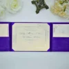 Violet Silk Wedding Invitation Folio with White Ribbon & Crystal Brooch (1)