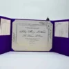 Violet Silk Wedding Invitation Folio with White Ribbon & Crystal Brooch (3)