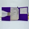 Violet Silk Wedding Invitation Folio with White Ribbon & Crystal Brooch (4)