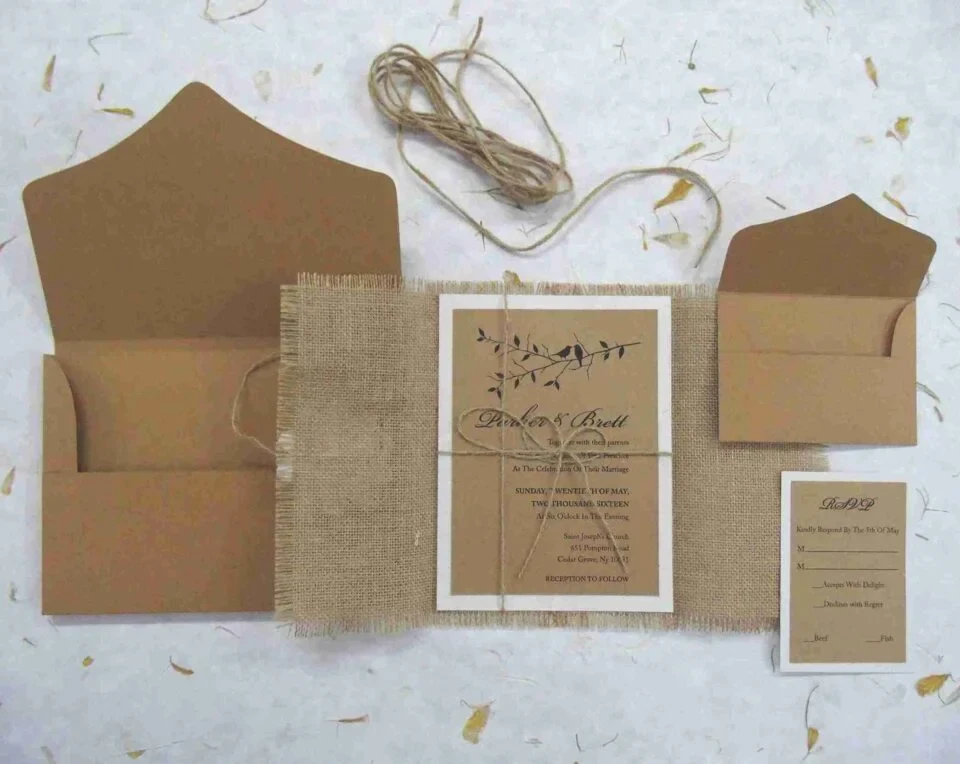 Rustic Burlap Wedding Invitation Suite
