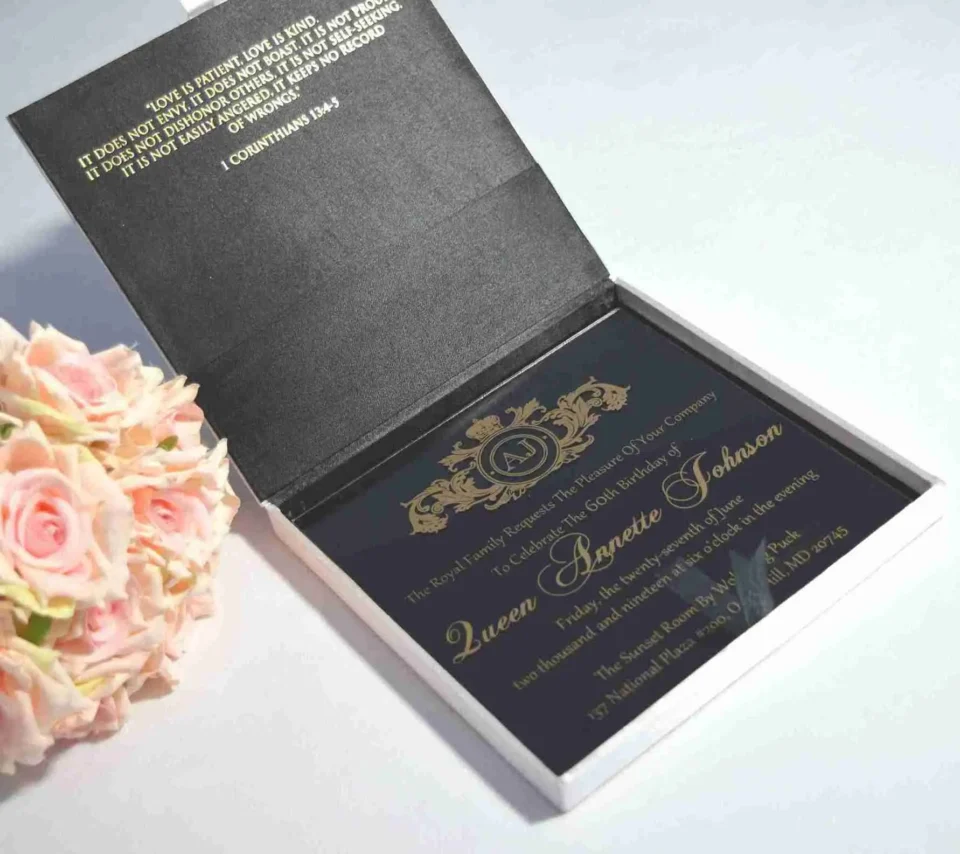 Luxury Ivory Satin Wedding Invitation Box with Clear Acrylic Invite