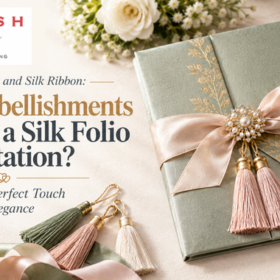 Brooches, Tassels, and Silk Ribbon: Which Embellishments Work on a Silk Folio Invitation